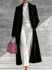 2026 Venta Caliente Transfronteriza Otoño/Invierno TikTok Abrigo Largo de Terciopelo para Mujer con Acabado de Alta Gama, Cuello Solapa, Chaqueta Larga de Terciopelo hasta la Rodilla