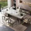 Mesa de Chá e Conjunto de Cadeiras de Ardósia de Luxo Leve, Uma Mesa e Cinco Cadeiras, Chaleira de Escritório de Ponta, Mesa Totalmente Automática para Preparo de Chá