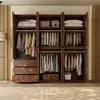 Armario de puertas correderas color nogal para dormitorio, diseño moderno simple con cajones superiores e inferiores, mueble de almacenamiento acabado, armario grande