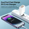 Padrão 2.4A QC3.0 carregador de telefone móvel USB duplo cabeça de carregamento de 2 portas padrão americano padrão europeu cabeça de carregamento de viagem padrão britânico
