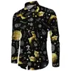 Camisa masculina temática de Natal com estampa 3D de rena, camisa casual confortável e respirável de manga longa