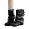 Botas western cowboy estilo coreano retrô com fivela de cinto, novo modelo outono 2026, botas com salto grosso empilhado, botas de montaria femininas de cano médio