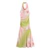 Aliexpress Atacado de Roupas Europeias e Americanas Transfronteiriças 2025 Início da Primavera Novo Vestido Estampado Floral com Decote Halter