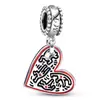 Cuentas rojas brillantes con forma de corazón y diamante, agujero grande, en stock, al por mayor, aleación para manualidades, cuentas sueltas con forma de corazón, accesorios para joyería con cuentas
