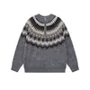 Suéter de jacquard con media cremallera y cuello redondo de estilo étnico para hombre, holgado y casual, tejido de punto de manga larga para otoño e invierno, moderno para la temporada
