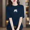 Camiseta de Manga Corta de Algodón Puro de Alta Gama para Mujer, Nuevo Estilo de Verano, Holgada, Talla Grande, Top Casual Adelgazante, Camiseta Estampada de Moda