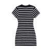 Venta al por mayor de comercio exterior Ropa de mujer 2025 Verano Nueva moda Cuello redondo Manga corta Rayado Ajustado Vestido ajustado