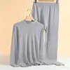 Conjunto de ropa interior térmica de algodón para hombre de mediana edad y ancianos, suéter de algodón completo con cuello medio alto, top y pantalón de punto cálido