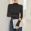 Camiseta básica de corte ajustado para mujer con cuello medio alto y Orejas de Madera, camiseta de otoño e invierno, top cálido, manga larga de color sólido estilo coreano