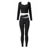Conjunto Casual Deportivo para Mujer, Bloque de Color Falso Dos Piezas Mangas Largas Pantalones de Cintura Alta, Transpirable Adelgazante Pilates Fitness Set para Mujer