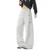 Pantalones deportivos plisados bordados blanco gris para hombre, otoño, estilo americano, caída, pantalones de fitness, marca de moda, pantalones casuales de pierna recta