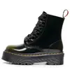 Botas de Moda com Solado Grosso de 6 Furos, que Mudam de Cor para Verde, Estilo Europeu e Americano, para Mulheres 1460 Botas Curtas Femininas Estilo Britânico Plataforma Cadarço Botas de Trabalho para Motociclista