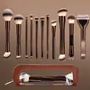 Conjunto Popular Europeu e Americano de Pincéis de Maquiagem Dupla Face, Pincel para Contorno e Blush, Pincel para Base, Pincel de Maquiagem com Cerdas Macias na Cor Café, Ferramentas de Beleza