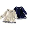 Vestido de Punto para Niña Otoño Invierno Nuevo Estilo Coreano Estilo Marino Cuello Solapa Manga Larga Estilo Escolar Suéter de Punto Falda de Punto