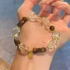 Pulsera de Cristal Natural, Madera de Agar, Cristal Torre Amarilla, Cristal Blanco, Forma Aleatoria, Atrae Riqueza, Nuevo Estilo Chino, Pulsera de Alta Gama