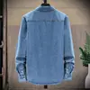 Camisas de Mezclilla de Color Puro Estilo Japonés Ultradelgadas de Manga Larga para Hombres y Mujeres en Moda de Primavera y Otoño, Camisas y Chaquetas Casuales Sueltas Simples