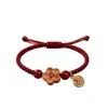 Pulsera de hilo rojo de madera de durazno silvestre, pulsera de amuleto de la suerte de flor de durazno y cinabrio para mujer, pulsera de hilo tejido para la buena suerte y protección, adecuada para el año zodiacal de uno