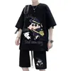 Traje de Crayon Shin-Chan para Hombre Verano Waffle Peso Pesado Dibujos Animados Anime Manga Manga Corta Pantalones Cortos Estilo Sal Fresca Conjunto de Dos Piezas