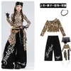 Figurino de dança jazz para meninas, conjunto de roupa de dança cropped com estampa de leopardo para crianças, roupa da moda street dance para desfile infantil, figurino de performance para meninas