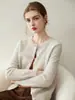 Cardigan macio e versátil de outono e inverno com gola redonda 100% cashmere para mulheres, suéter de malha simples solto de sete pontos de dupla camada