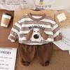 Conjunto de Ropa de Bebé para Niños Moda Infantil Elegante para Bebés Primavera y Otoño Sudadera a Rayas con Perro 3D Conjunto de Dos Piezas Moderno