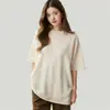 Suéter de cachemira pura para mujer, de longitud media, mangas tres cuartos, cuello redondo, mangas cortas, corte holgado, adelgazante, casual, versátil y adecuado como capa base o top de punto