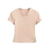 Camiseta Tendência com Decote V e Manga Curta para o Verão, Estilosa e Versátil, Cor Lisa Simples, Corte Ajustado, Camisa Base Curta