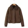 Abrigo de Piel de Oveja Estilo Vintage para Mujer Invierno 2025 con Gamuza y Piel de Lana Completa, Chaqueta de Mujer con Cuello Solapa