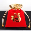 Bolsa bolsa al por mayor bolsa de terciopelo rojo correa de cordón bolsa para joyas bolsa de brocado con cuentas juego de texto cuerda para la mano bolsa de terciopelo