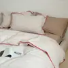 Juego de Cuatro Piezas de Algodón Lavado con Rayas Simples para Cama Funda de Edredón de Algodón Sábana Bajera Ropa de Cama para Dormitorio Funda de Cama Individual Juego de Tres Piezas