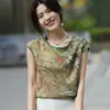 Top de tirantes floral de satén de seda para mujer, de venta caliente en verano, corto, sin mangas, ajustado, cuello redondo, adecuado tanto para llevar solo como debajo de otra prenda, top moderno estilo coreano