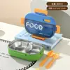 Caja de almuerzo compartimentada simple de acero inoxidable 304 para estudiantes con juego de cubiertos (tenedor y cuchara) y vaso de plástico para almuerzo
