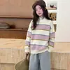 Suéter de Punto de Cuello Redondo Rayado Multicolor Estilo Coreano para Niñas 2026 Nuevo Elegante Ropa de Otoño para Niños Mediana a Grande Conjunto Versátil de Moda