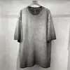 Camiseta Retro Masculina Personalizada de Primavera e Verão Nova Anti-Fritura com Borda Desfiada e Furos Cortados Marca Tendência Camiseta Lavada Solta