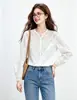 Camisa Branca Patchwork de Renda Francesa Original Nanyou para Mulheres 2026 Primavera e Outono Solta Manga Longa Top com Design Vazado