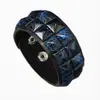 Pulseira de Couro Punk Transfronteiriça Azul Mão Quadrada de Três Fileiras Couro PU Ângulo Reto Pulseira de Couro Fashion com Rebites Personalizada