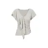 Camiseta Feminina de Design Nicho Estilo Francês com Decote em V Profundo e Manga Curta, Moda Verão Versátil Slim Fit Cor Sólida Top Ins