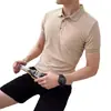 Uau, Camiseta Personalizada de Seda de Gelo com Gola Polo para Homens, Verão Transfronteiriço Listrada de Malha Respirável Versátil Confortável Manga Curta
