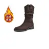 Botas Western Cowboy Martin Femininas 2026 Novo Estilo Outono/Inverno Versátil Solado Grosso Aveludado Engrossado Aumento de Altura Botas Curtas de Cano Médio