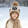Gorro de invierno para niños con protección para las orejas, con pompón y diseño de punto, apto para niños y niñas, engrosado para abrigar