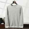 Suéter de cachemira grueso de doble hilo para hombre, cuello redondo, capa base de punto, color liso, tejido de punto, ropa interior, talla grande, suéter de lana, otoño e invierno