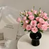 Flor de platycodon artificial de 4 cabezas, decoración de flor de seda de alta gama, arreglo floral de boda con hojas, exquisito arte floral de platycodon