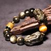 Pulsera Pixiu de Obsidiana Negra Natural, Obsidiana Dorada, para Hombre, Pulsera de Cuentas de Jade Pixiu para Mujer, Joyería de Moda