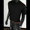 Camiseta Masculina Retrô de Verão Pesada com Mangas Raglan Gola Alta Manga Curta Modelagem Slim Patchwork Tendência Quadrada Cor Sólida Meia Manga