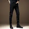 Jeans italiano de alta qualidade com forro de fleece para homens, novidade outono e inverno 2026, calças skinny justas e elásticas, calças compridas casuais