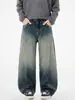 Ropa para Hombre Muqiu Estilo Callejero Americano Vintage Degradado Lavado Deconstruido Jeans de Cuchillo Curvo Pantalones Anchos Sueltos para Hombre