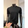 Camiseta de verano fina de seda helada transfronteriza esencial para fitness estilo americano de hombro normal con inserciones de malla, camiseta deportiva de manga corta de secado rápido para hombre