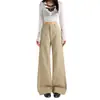 Jeans de Pierna Ancha Casuales Color Caqui Estilo Coreano con Parches para Mujer, Ajuste Holgado, Adelgazantes, Favorecedores, Pantalones Rectos Versátiles.