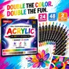 Marcadores acrílicos de dos colores y doble punta, 24 piezas, 48 colores, pinceles suaves a base de agua para pintar y colorear, bolígrafos de pintura para manualidades DIY
