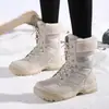 Botas de neve de inverno, pelúcia, quente, algodão, sapatos, resistentes ao desgaste, esportes, ao ar livre, cano alto, cadarço, botas femininas, cross-border, plus size, preto